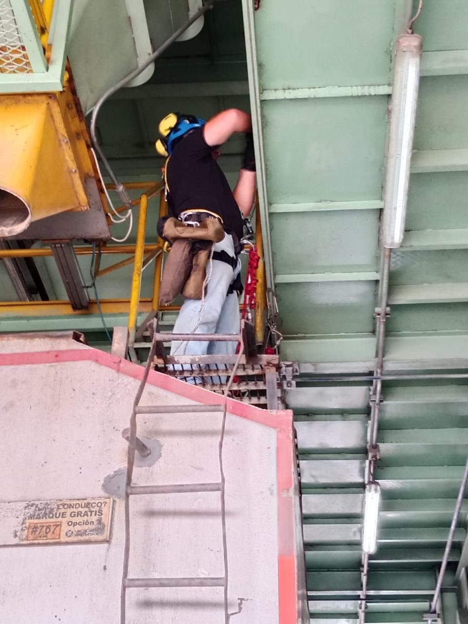 Instalación industrial con arnés en nave